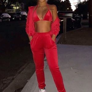 3 Red Piece Jogger Set